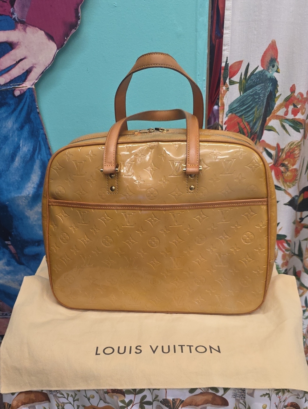 Louis Vuitton Monogram Vernis Sutton Boston Bag Mustard Yellow